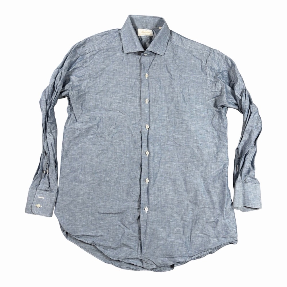 Brooks Brothers Milano Shirt Mens Linen Blend Button Up Long Sleeve 16.5-33